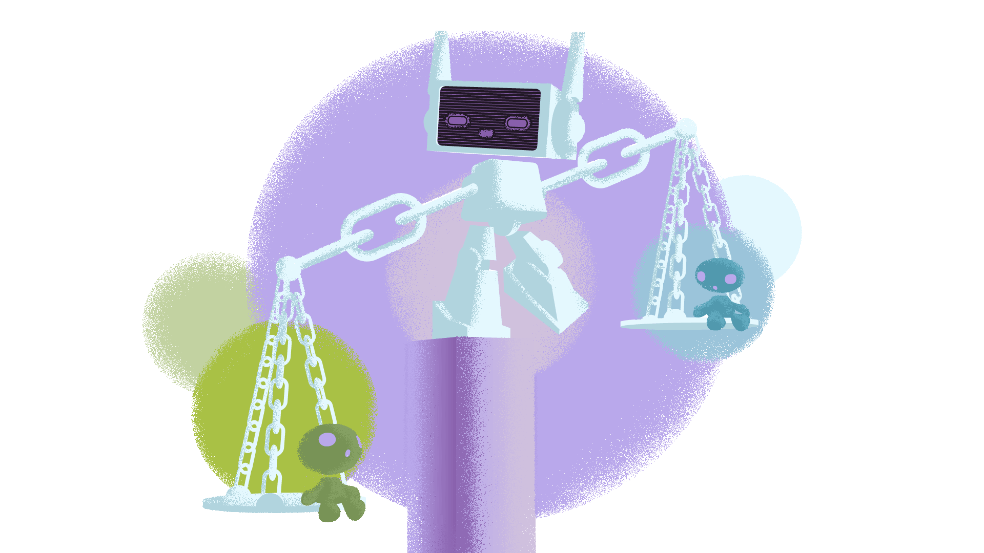 Robot moderator balancing disputes illustration
